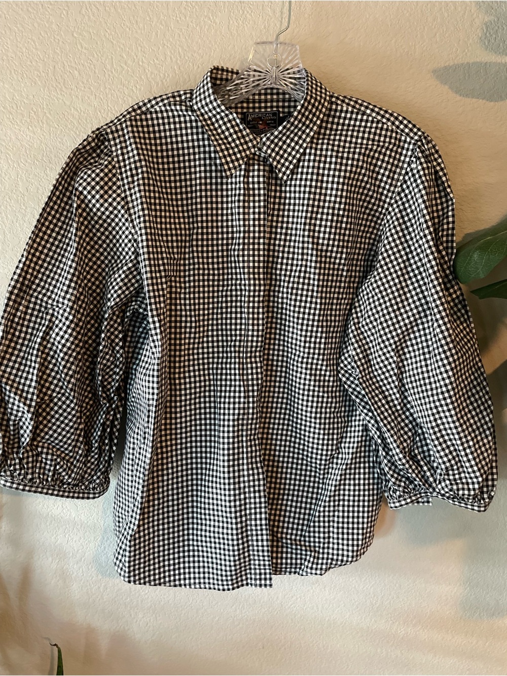 American Living Black & White Gingham Puff-Sleeve Button Jacket